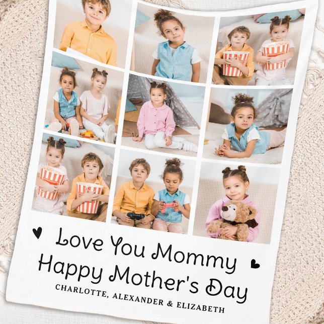 Love You MOMMY Custom Mother's Day 9 Photo Collage Fleece Blanket (Creator Uploaded)