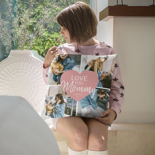 Love You Mommy Custom Photo Collage Heart Throw Pillow