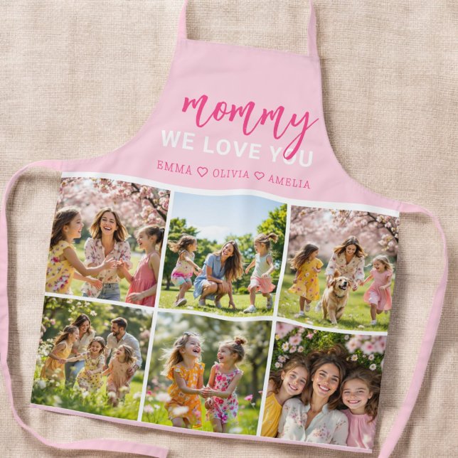  Love You Mommy Cute Pink Photo Collage  Apron (Creator Uploaded)
