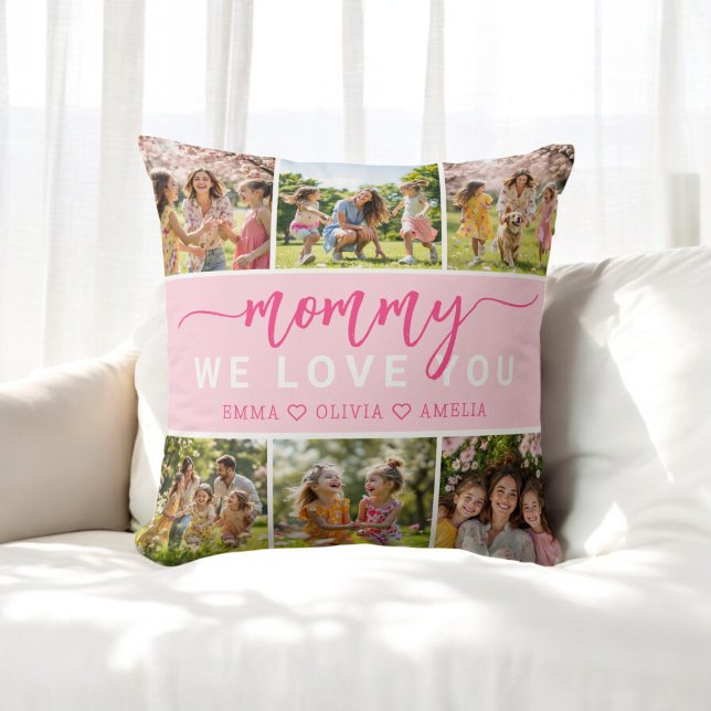  Love You Mommy Cute Pink Photo Collage  Throw Pillow (Creator Uploaded)