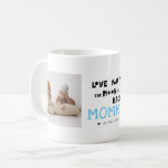 Love You Mommy | Hand Written Two Photo Collage Coffee Mug<br><div class="desc">This simple and sweet mug says "Love You To The Moon and Back Mommy" in trendy, modern typefaces with a charming heart and a spot for names. Minimal two photo template of your favorite personal photos for a gift anyone would love. Mother's Day is the perfect opportunity to show ALL...</div>