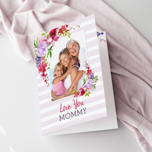 Love You Mommy Lilac Floral Mothers Day Photo Card