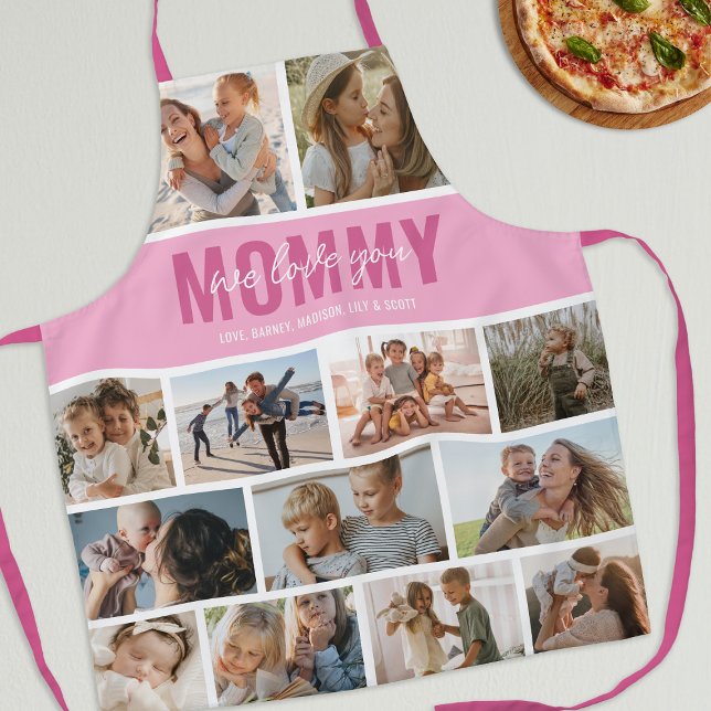 Love You Mommy Photo Collage Pink Apron (Creator Uploaded)
