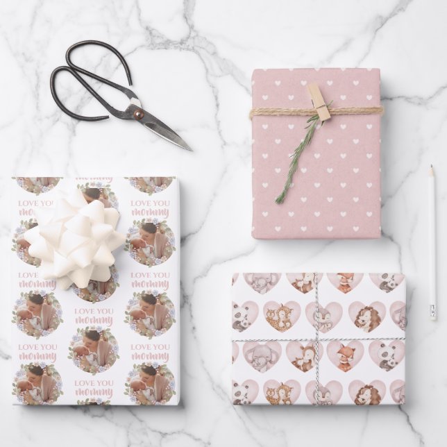 Love You Mommy Photo Wrapping Paper Sheets (Front)