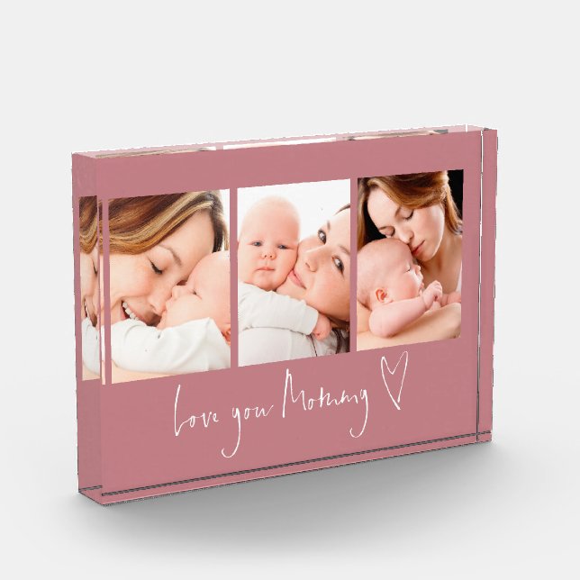 Love You Mommy Script Heart 3 Photos Dusty Rose  (Left)