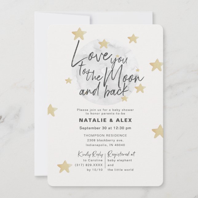 Love You Moon & Back Boy Baby Shower Invitation (Front)