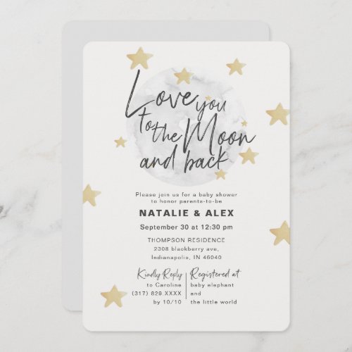 Love You Moon  Back Neutral Baby Shower Invitation
