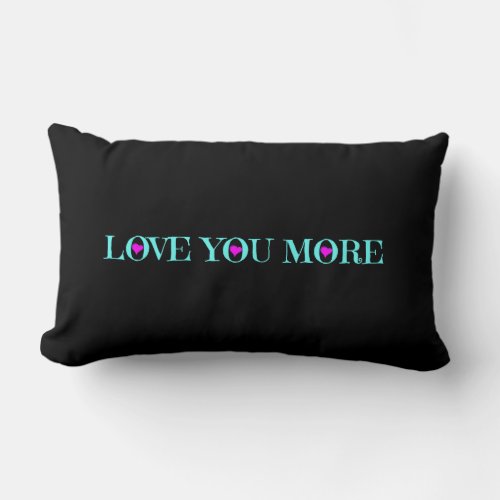 Love You More Aqua Pink Hearts on Black Lumbar Pillow