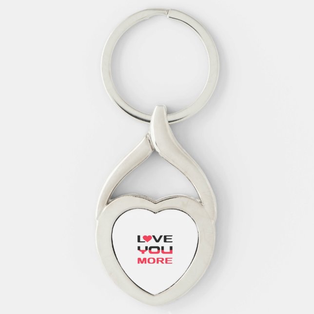 Love You More Flat Bold Black Red Typography  Keychain (Front)