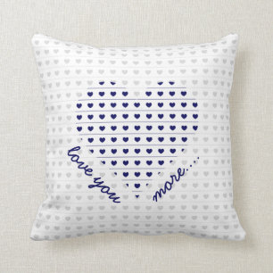 Love you more... gray and navy hearts throw pillow