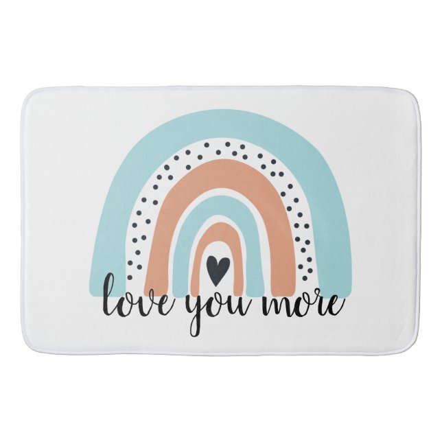 Love You More Rainbow Heart Blue Peach Bath Mat (Front)