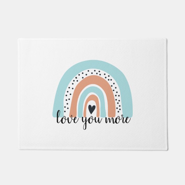 Love You More Rainbow Heart Blue Peach Doormat (Front)