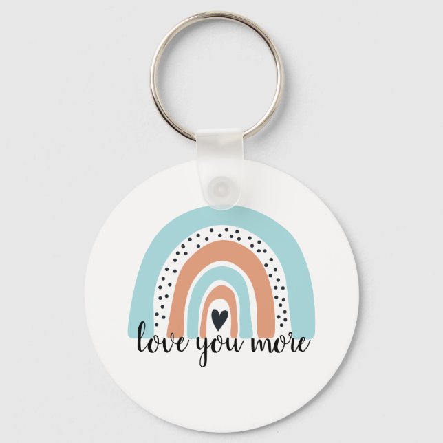 Love You More Rainbow Heart Blue Peach Keychain (Front)