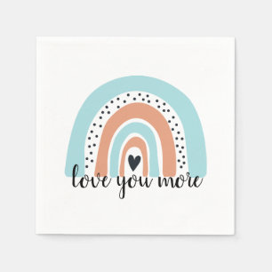 Love You More Rainbow Heart Blue Peach Napkins