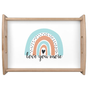 Love You More Rainbow Heart Blue Peach Serving Tray