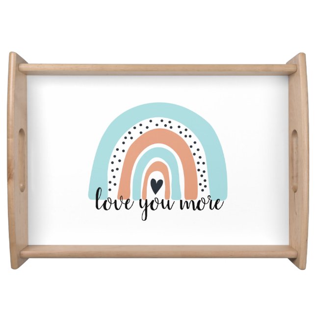 Love You More Rainbow Heart Blue Peach Serving Tray (Front)