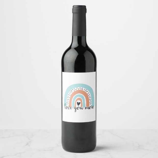 Love You More Rainbow Heart Blue Peach Wine Label (Front)