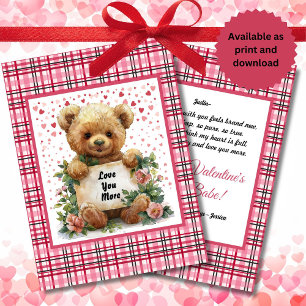 Love You More Teddy Bear Valentine's Day Poem Card