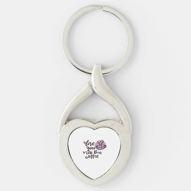 Love You More Than Coffee Cute Romantic Style  Keychain (Front)