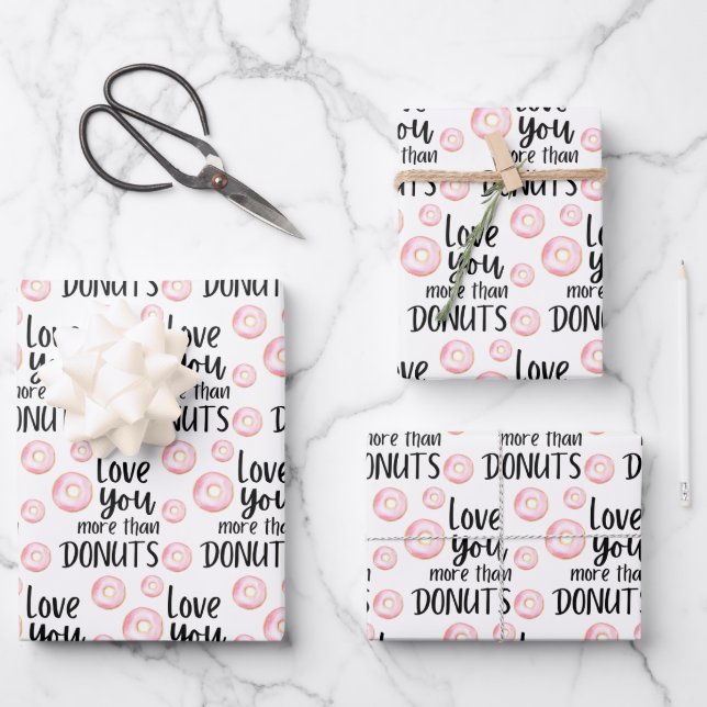 Love You More Than Donuts Wrapping Paper Sheets (Front)