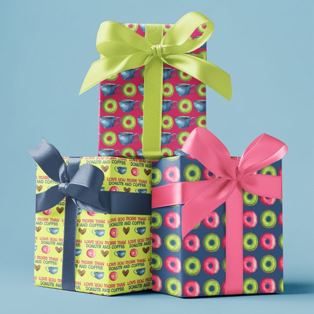 Love You More Than Donuts Wrapping Paper Sheets (Let your Valentine know how much you love them with these coffee and donuts wrapping paper sheets! )