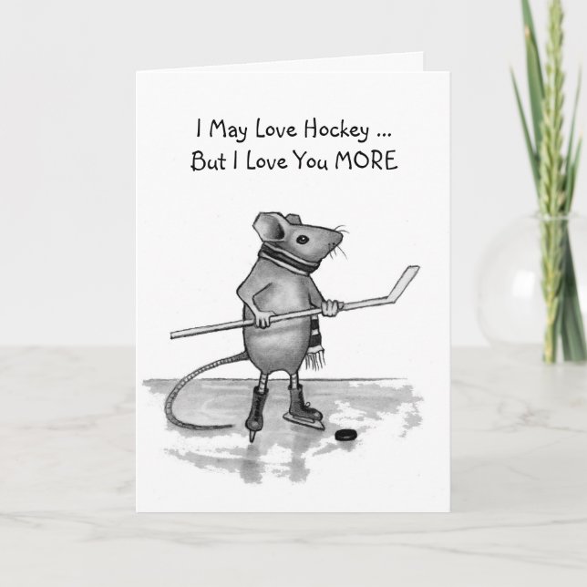 Love You More Thank Hockey: Mouse in Pencil Thank You Card (Front)