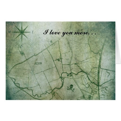 Love You More Vintage Map Steampunk Valentine Day Card
