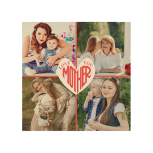 Love You Mother, Custom Heart 5 Photo Wood Wall Art