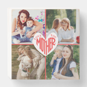 Love You Mother, Custom Heart 5 Photo Wooden Box Sign