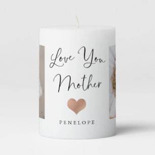 Love You Mother Two Photo Script and Heart Pillar Candle
