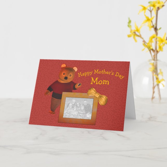 Love You Mother's Day Cute Bear Photo Card (Yellow Flower)
