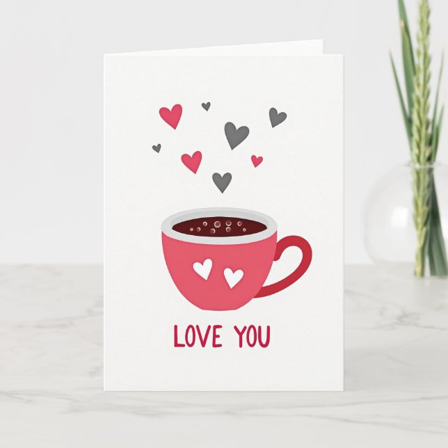 Love You Mug Hearts Modern Card (Front)