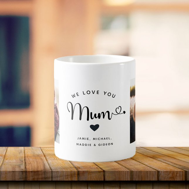 Love you Mum Hearts Custom Two Photo Trendy Chic Coffee Mug (Creator Uploaded)