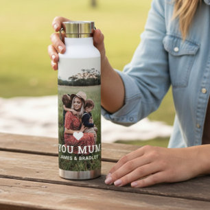 Love You Mum Mother's Day Photo with Kids Names Water Bottle