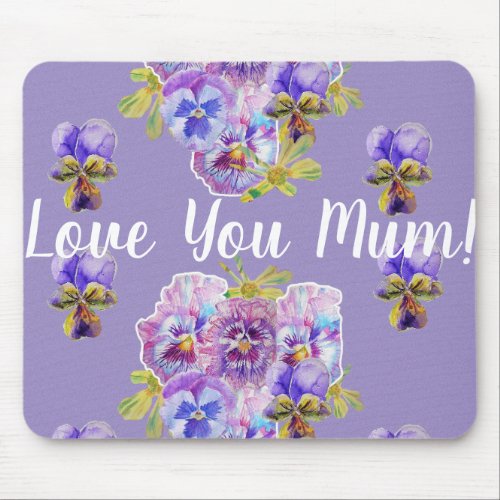 Love You Mum Purple floral Computer Mouse Mat Pad