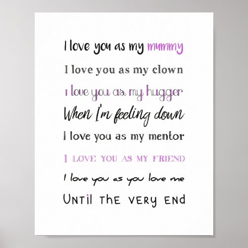 Love You Mummy Mothers Day Birthday Poster