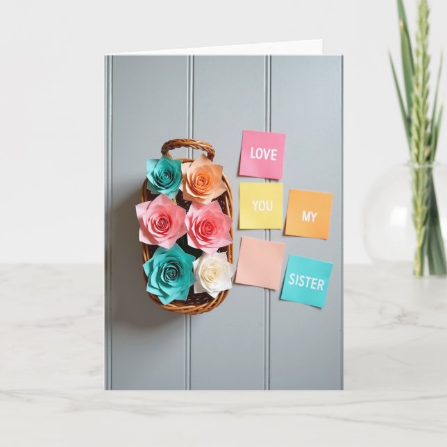 Love You My Sister Paper Rose Card (Front)