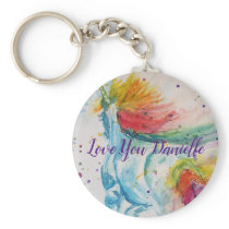 Love You Name Rainbow Unicorn Watercolour Key Ring Love You Name Rainbow Unicorn Watercolour Key Ring