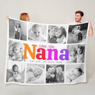 Love You Nana 10 Photo Collage Colorful Modern Fleece Blanket