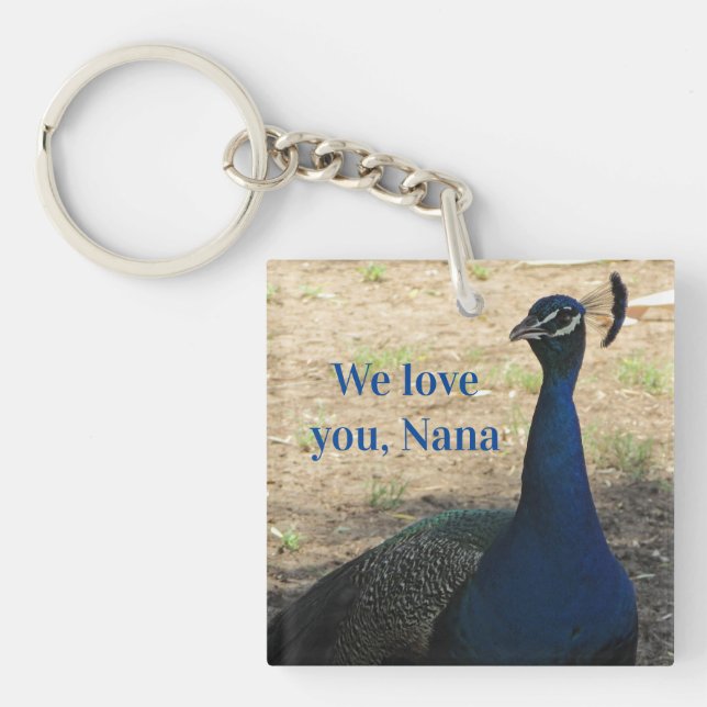 Love You Nana Blue Bird Photo Pretty Peacock Keychain (Front)