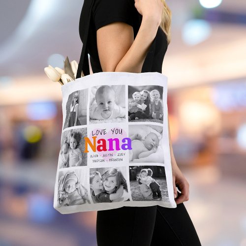 Love You Nana Colorful Bold Modern 8 Photo Collage Tote Bag