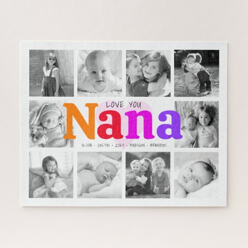 Love You Nana Colorful Rainbow 10 Photo Collage Jigsaw Puzzle