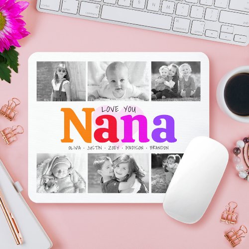 Love You Nana Colorful Rainbow 6 Photo Collage Mouse Pad