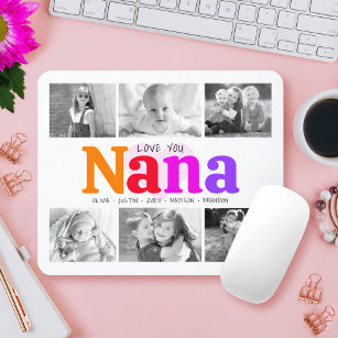 Love You Nana Colorful Rainbow 6 Photo Collage Mouse Pad