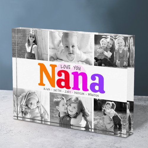 Love You Nana Colorful Rainbow Modern Collage 6 Photo Block