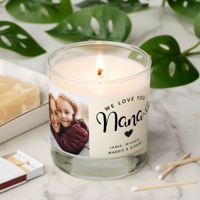 Love you Nana Hearts Custom Two Photo Scented Candle (Lit)