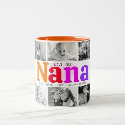 Love You Nana Multicolored Bold 10 Photo Collage Two_Tone Coffee Mug