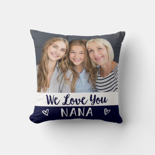 Love You Nana  Navy Blue Color Block Two Photo Throw Pillow