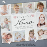 Love You Nana or Nickname 10 Photo Collage Jigsaw Puzzle<br><div class="desc">Create your own personalized photo puzzle for Grandma featuring an easy-to-upload photo collage template with 10 pictures of her grandkids and family with the editable title LOVE YOU NANA (change to her nickname like Gigi or Grandma) in a trendy modern handwritten script accented with hearts with her grandchildren's names or...</div>