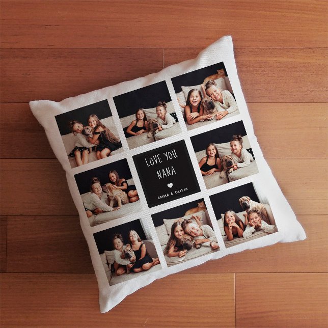 Love You Nana | Photo Collage Handwritten Text Throw Pillow (Creator Uploaded)